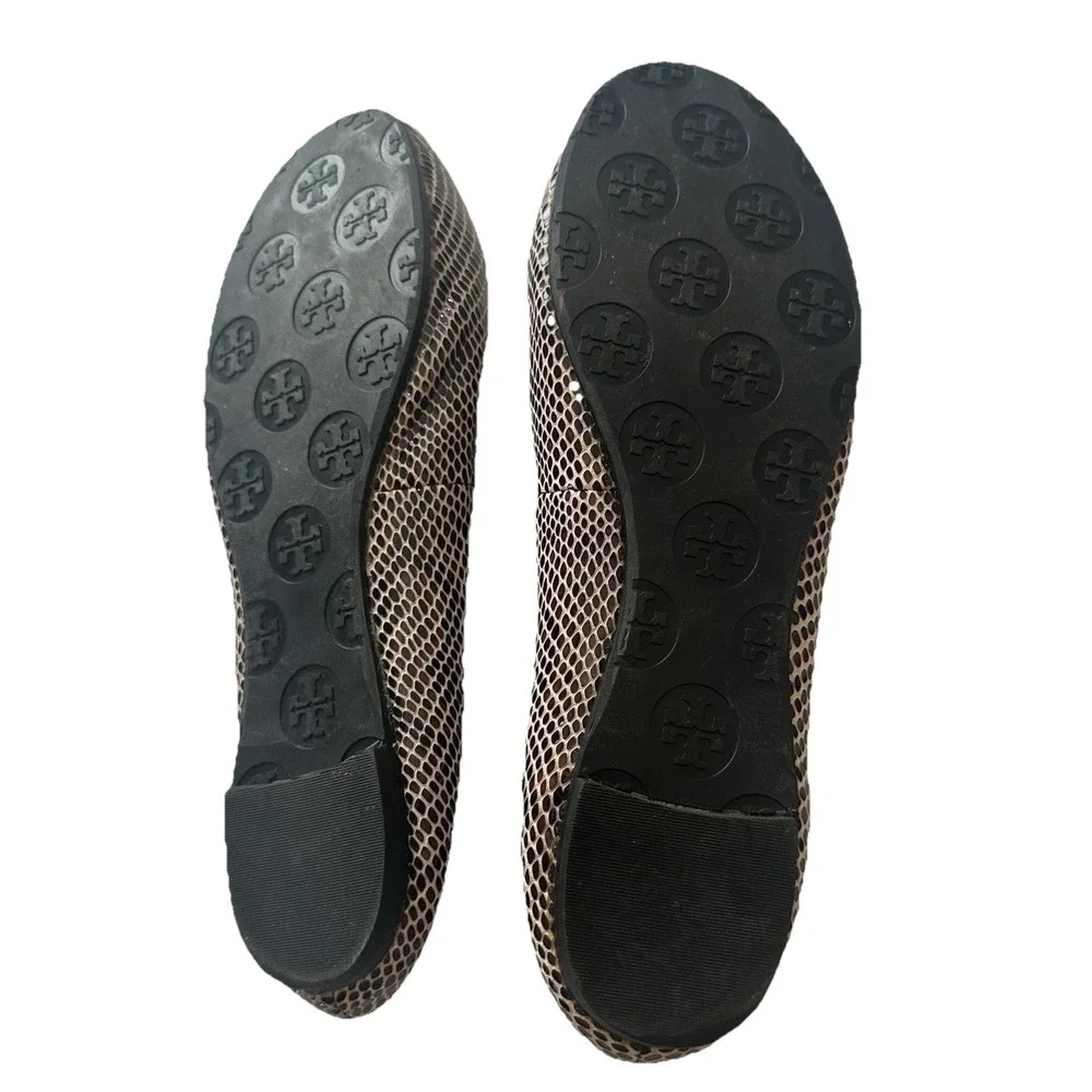 Tory Burch Ballet Flats Womens Gold Snake Print Leather Upper Shoes Size 7 M *R*